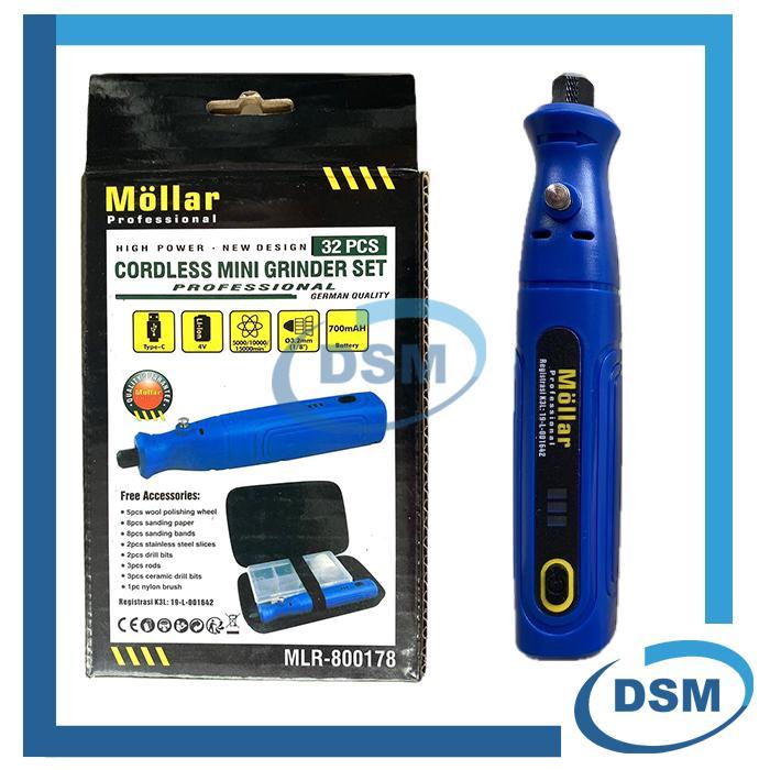 MOLLAR Cordless Mini Grinder Baterai 4V Set 32 pcs USB Charger Tuner