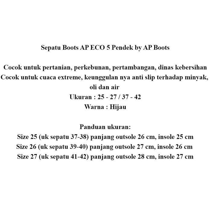 Ap Boots Terra Eco 5 Pendek Hijau Size 37-42 / Sepatu Boots Karet Pendek Merk Ap Boots / Sepatu