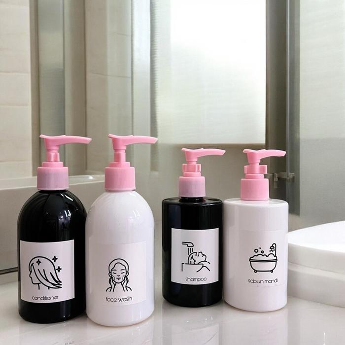 ID BOTOL 250ML EXCLUSIVE STIKER GAMBAR KECIL PUMP PINK AESTHETIC BOTTLE REFIL TEMPAT SABUN CAIR