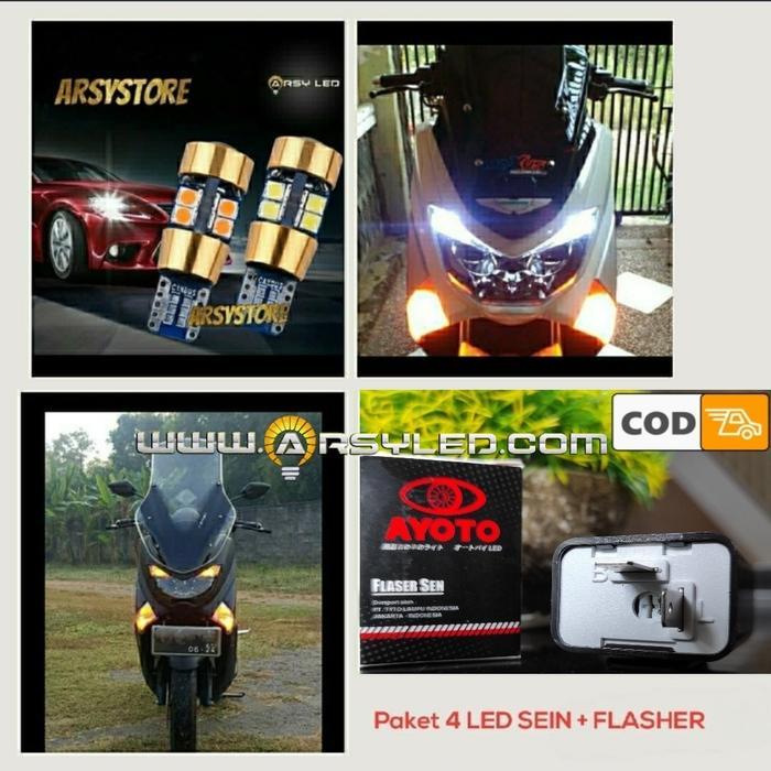 Nmax Paket Lampu 4 Led Sein + Flasher T10 Ironman Astro Kuning Motor