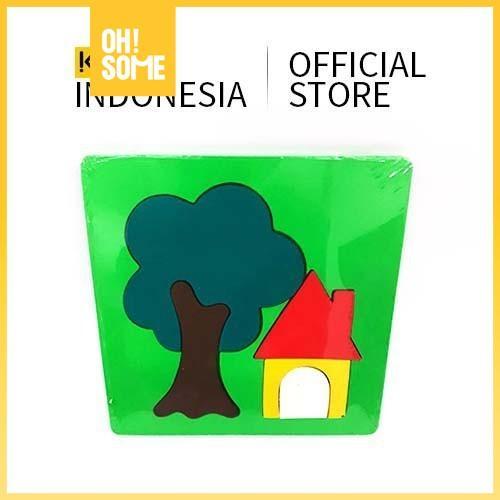 PROMO OHSOME Puzzle Balok Kayu Rumah dan Pohon Sedehana Mainan Anak Usia 3+