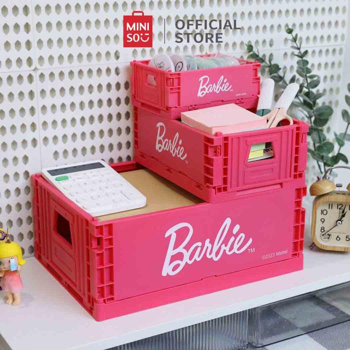 pvwo- Miniso Barbie Box Organizer Kotak Penyimpanan Serbaguna Lipat Tempat Penyimpanan