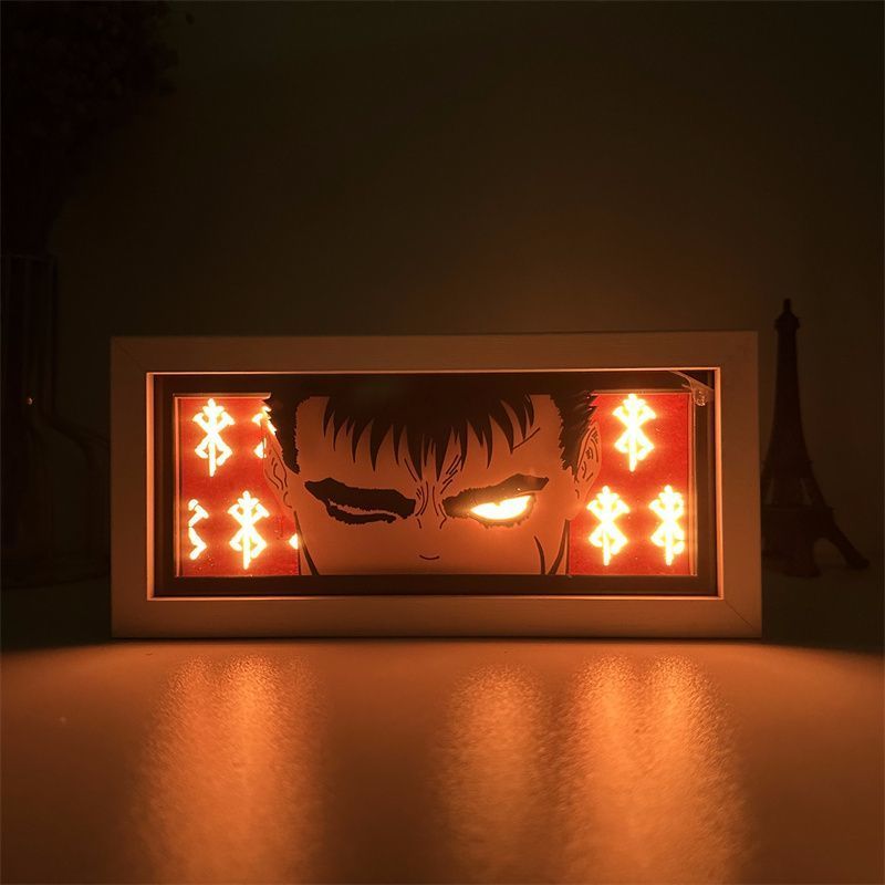 Anime Berserk Paper Carved Lamp Anime Figure Guts Griffith 3D Led Color Light Box Room Decoration