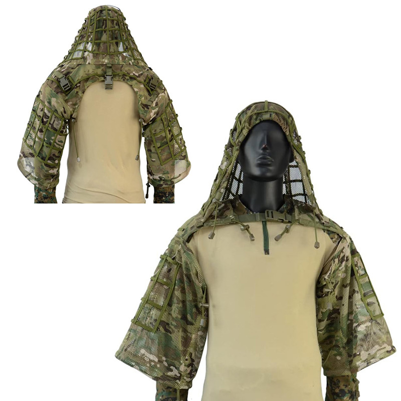Breathable Ghillie Suit Foundation, Mesh Nylon, Camouflage Hunting Ghillie Base, Sniper Viper Hood