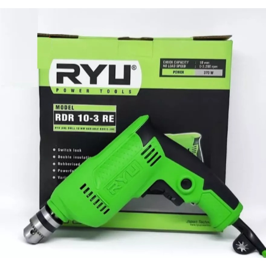 Mesin Bor RYU 10mm Bor Tangan Listrik Bolak Balik Electric Drill 10MmType RDR10-3RE Free 1 Set Areng