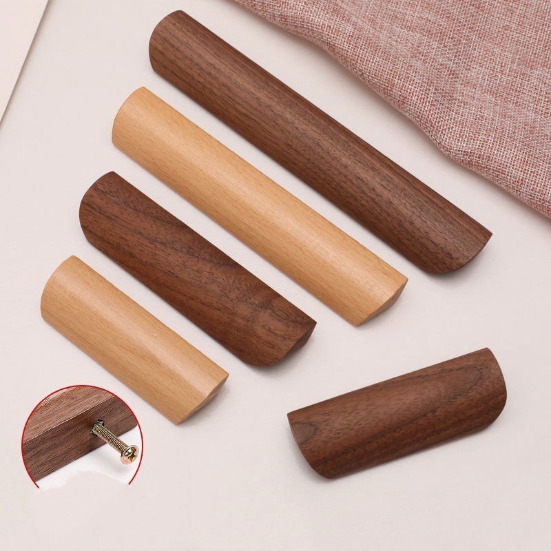 Walnut Wood Furniture Handle Drawer Pulls Cabinet Solid Wood Handles Environmental Friendly Wardrobe