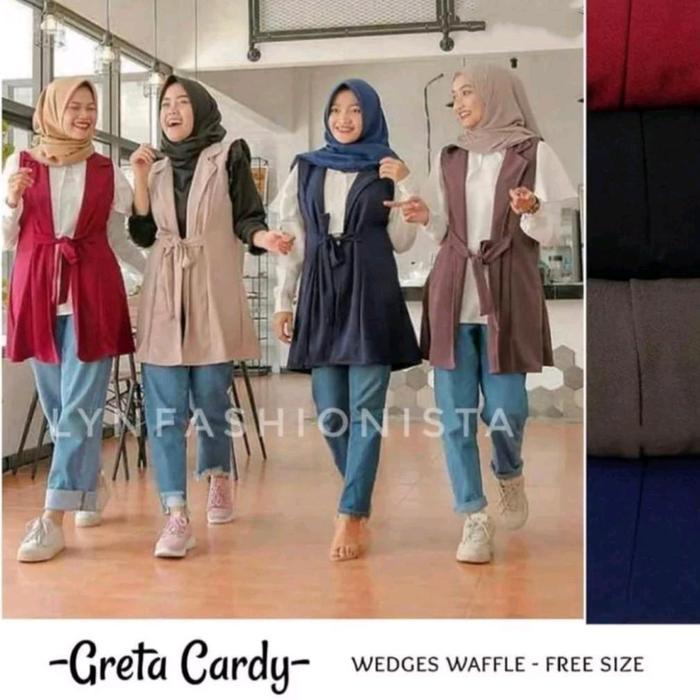 Cardigan Wanita Muslimah Tanpa Lengan Tali Pinggang Jeruk Tebal/Greta