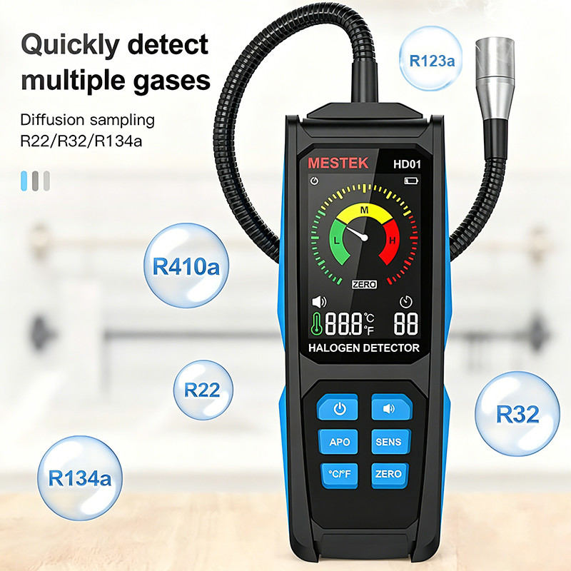 Freon Halogen Gas Analyzer R22 R32 R123a R134a R404a R410a Refrigerant Leak Detector 0-1000PPM Air