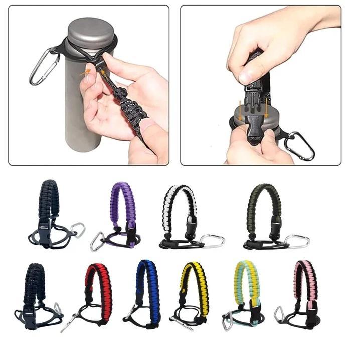 SAFETY WATER BOTTLE STRAP PARACORD HANDLE CARABINER WATER BOTTLE HANDLE STRAP FOR CAMPING FISHING