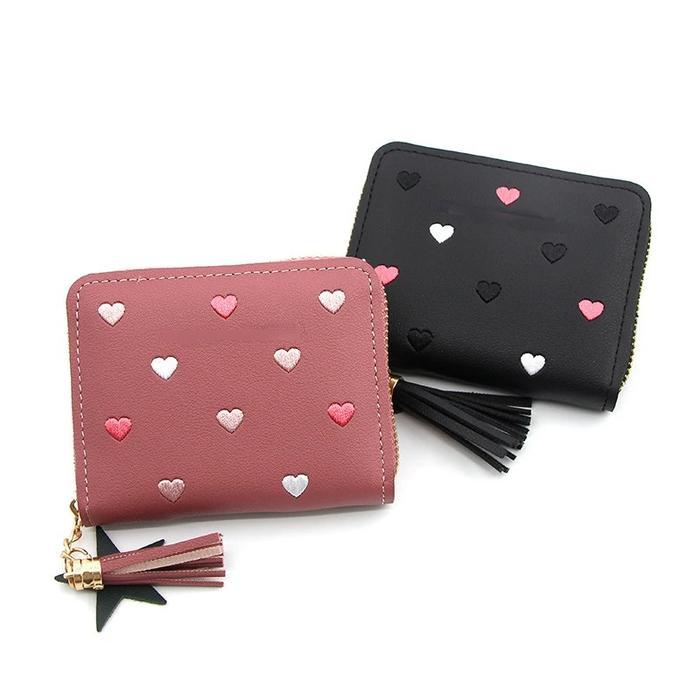 Dompet Mini Bordir Hati Tassel Dompet Lucu Dompet Wanita Dompet Koin Dompet Kecil Lucu Korea Dompet