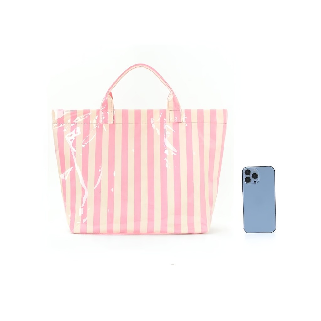Striped PVC Tote Bag, Large Glossy Striped Handbags, Waterproof Top-Handle Bag, Plastic Tote