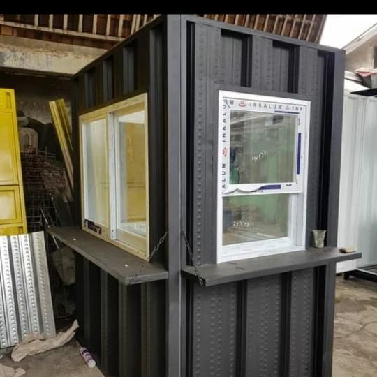 booth kontainer custom design kaca slide