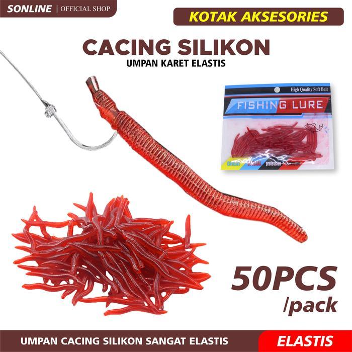 SALE SONLINE Umpan Cacing Buatan isi 50pcs 3.5cm Worm Cacing Alat Ikan Joran Lure Pancing Laut