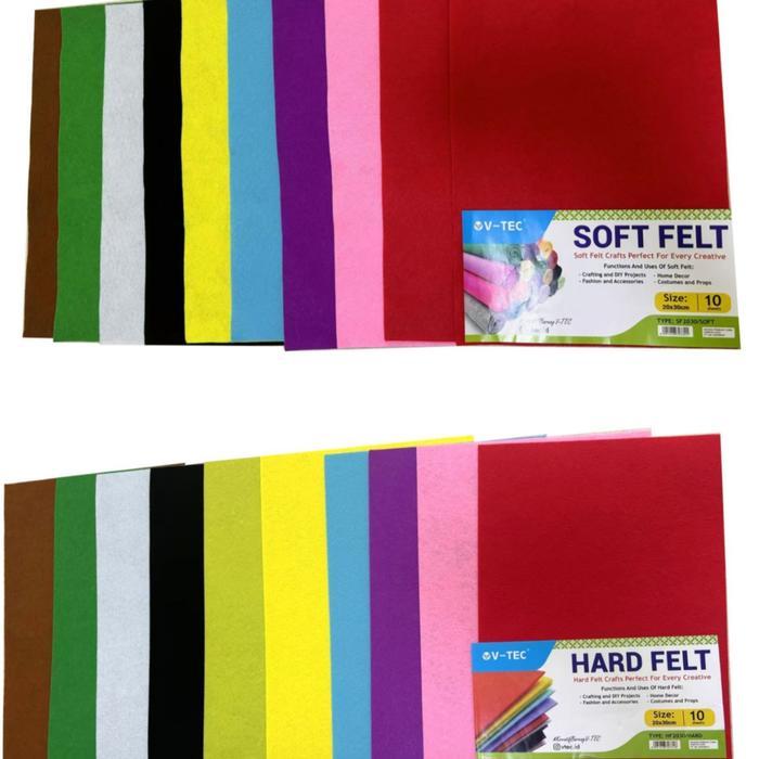 Soft Hard Felt Craft Set 10 Warna Kain Flanel Lembut Kaku Prakarya Boneka Kreasi