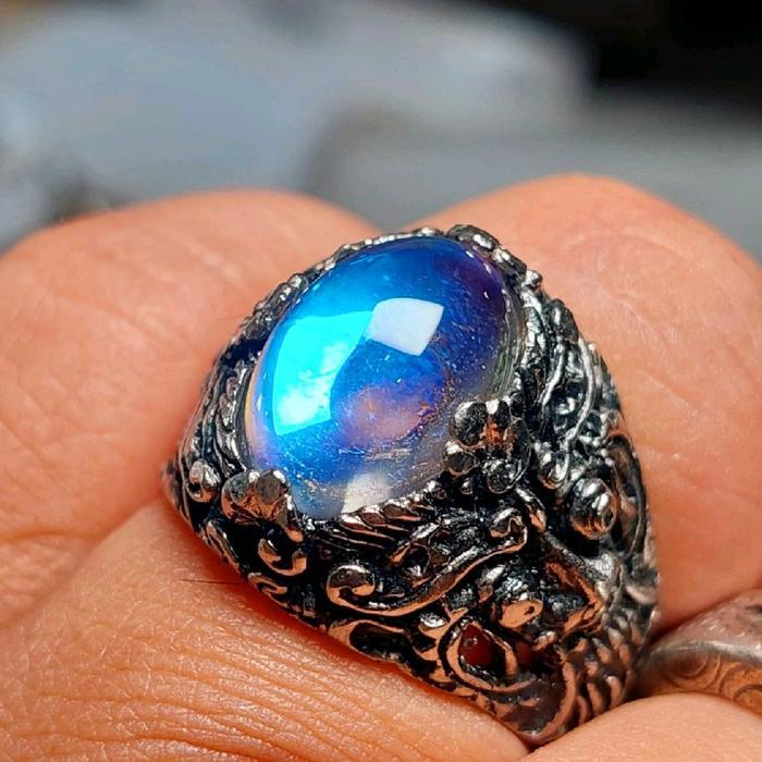 Cincin cakrawaka batu kalimaya 14mm ring barong bali cincin akik pria terlaris