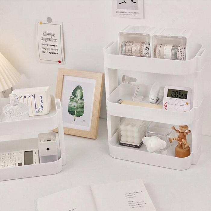 Promo [Miloli] Rak Desktop Multi-Layer Rak Penyimpanan Aesthetic Korean Style Rak Putih Tingkat Rak