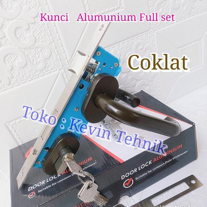 Kunci Pintu Alumunium Set Coklat, Kunci Handle Alumunium Set Coklat