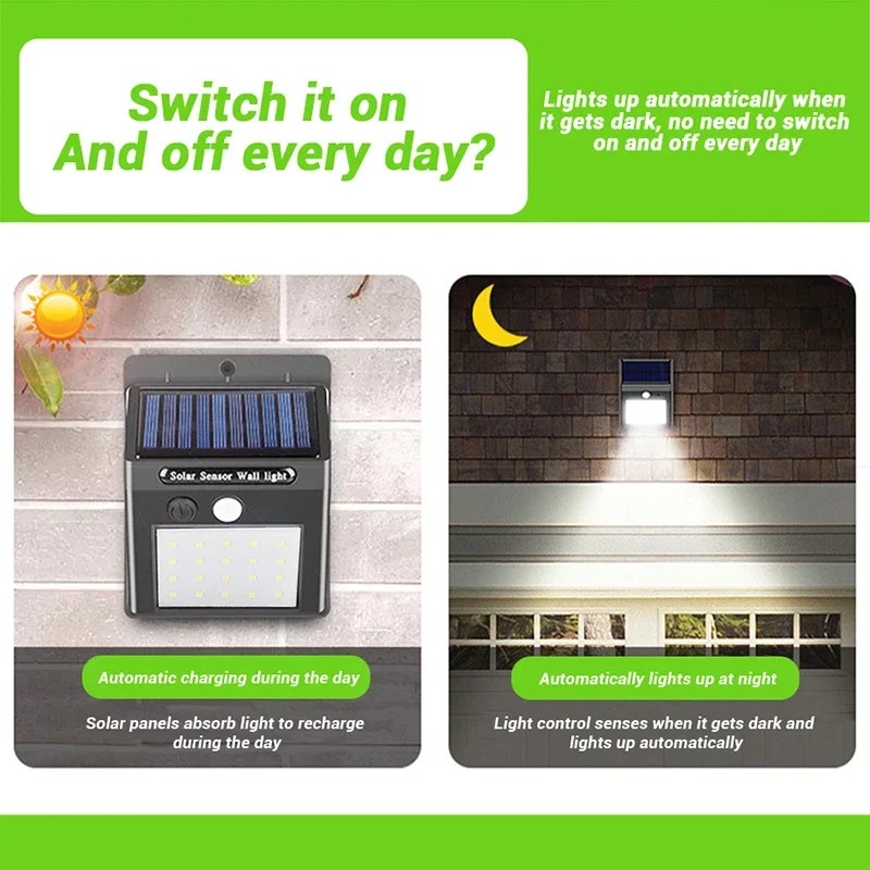 LED Solar Light PIR Motion Sensor Wall Light Solar Lamp Outdoor Waterproof Solar Powered Sunlight