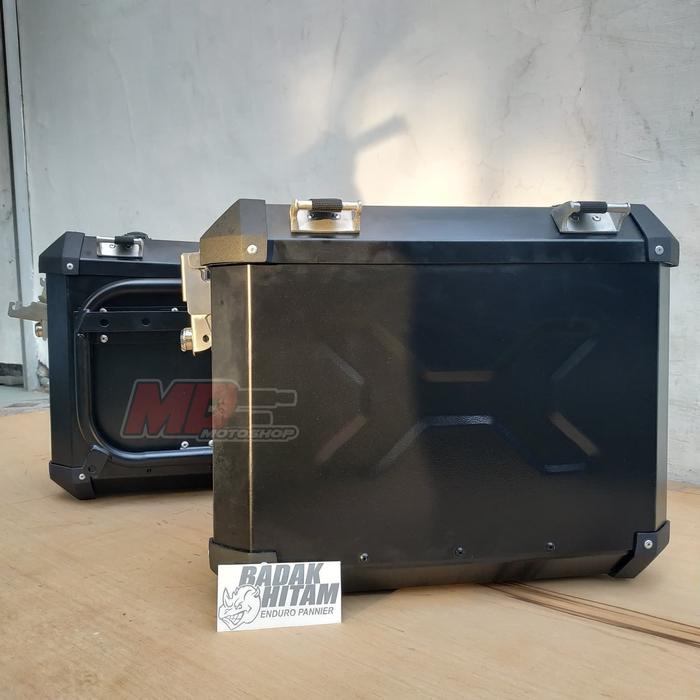 Side - Box Samping Motor Badak Hitam Alumunium Pannier 27liter - Hitam