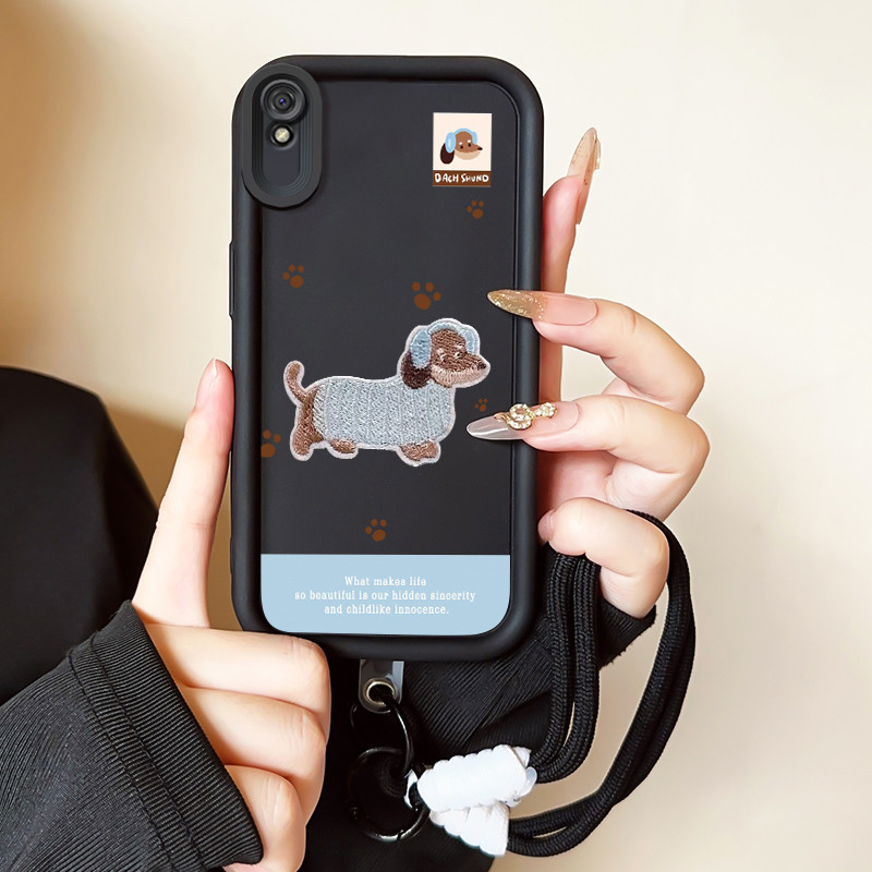 Casing Hp untuk Xiaomi Redmi 9A 9I Case Casing HP Softcase Ponsel Soft Shell dengan Tali Silikon Kas