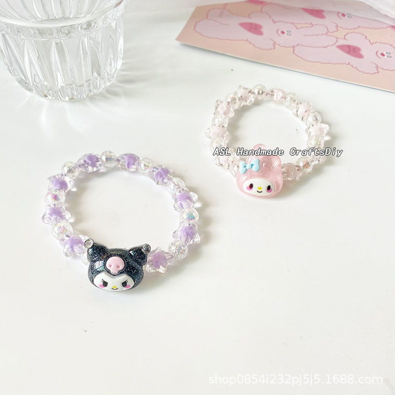 Sanrio 1Pc Anime Crystal Bracelet Kuromi My Melody Cinnamoroll Cartoon Couple Bracelet Leather Band