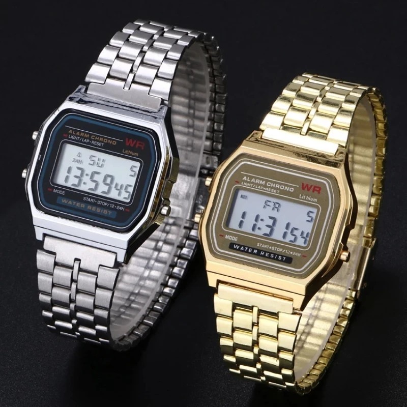 Women Men Watch Gold Silver Vintage LED Digital Sports Military Wristwatches Electronic Digital