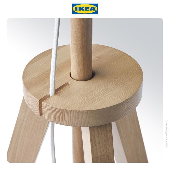 jobk- Ikea Lauters Lampu Lantai / Lampu Baca Kayu Ash/Putih Minimalis Akrilik Plastik