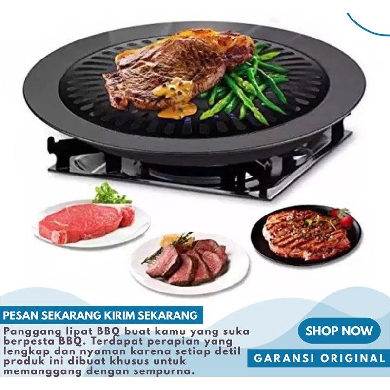 Alat Panggang Bulat Barbeque Grill Pan Pemanggang BBQ Tempat Bakar Daging Ayam Sosis Sate Anti Lengk