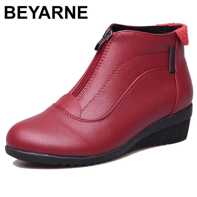 BEYARNE Autumn Winter Boots Women Ankle Boots Shoes Woman Fashion Wedges Heels Woman Boots High