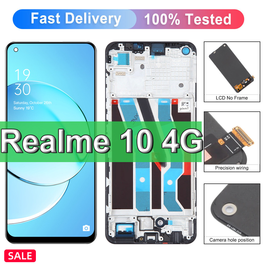 6.4" Super Amoled For Realme 10 Rmx3630 Lcd Display Touch Screen With Frame, For Oppo Realme 10 4G