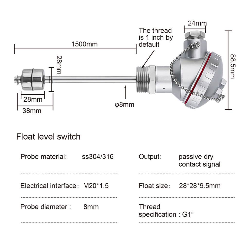304 Stainless Steel Float Level Switch Liquid Level Sensor Threaded Float Switch Water Level