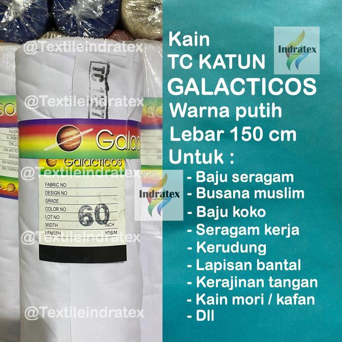 DISKON ( per 1 meter ) Kain katun jepang putih tebal meteran tetoron TC GALACTICOS lebar 150 cm