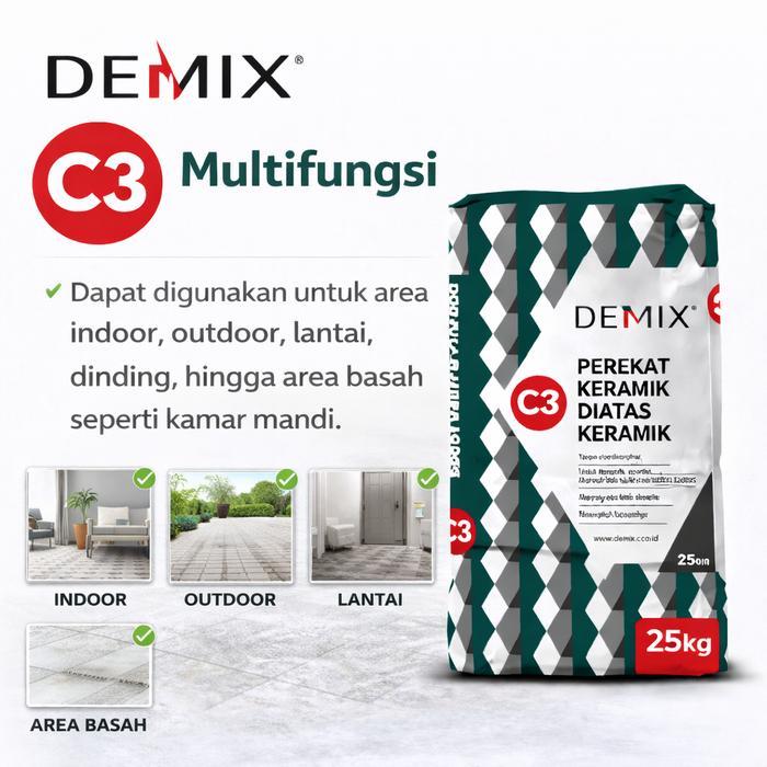 Lunamarketc- Demix C3 Perekat Lem Keramik Diatas Keramik Mortar Untuk Pemasangan Granite Tile Marmer