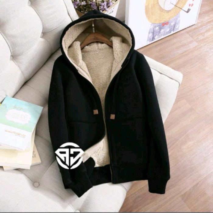 JAKET HOODIE POLOS LAPIS BULU HANGAT UNTUK MUSIM DINGIN / JAKET BULU / SWITER BULU Sweater Tebal - H