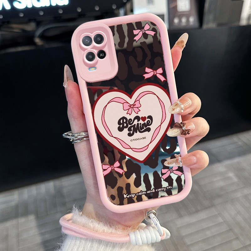 Casing Hp untuk OPPO A54 Case Casing HP Softcase silikon Cermin tali pengikat jatuh hadiah cinta Ces