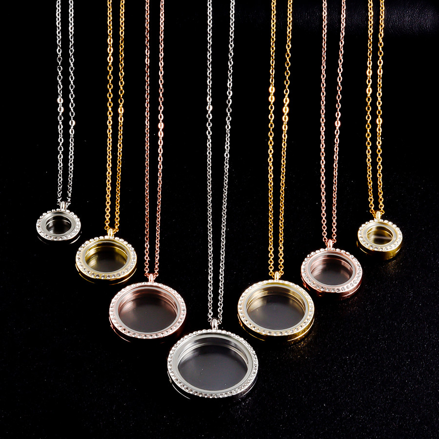 Alloy Round Shiny Rhinestone Glass Magnet Locket Necklaces For Women Men Accessories Memory DIY