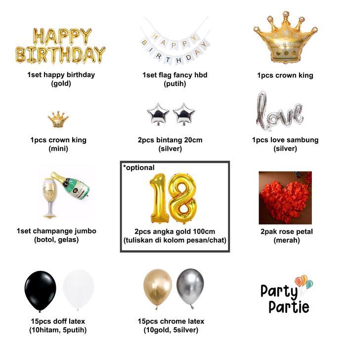 READY [Paket Romantis] Premium Romantic Birthday Decoration Gold Silver Black