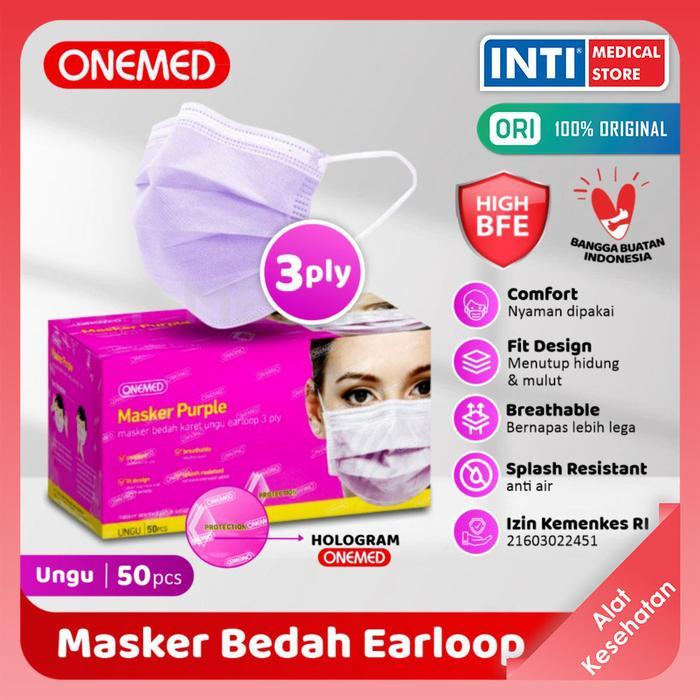 Onemed Masker Karet Ungu 3 Ply Earloop Masker Earloop Medis 50'S