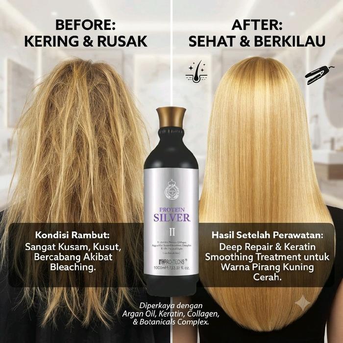 Pro Techs Silver Keratin Smoothing Treatment & Keratin Haircare Meluruskan Gold Keratin Botol
