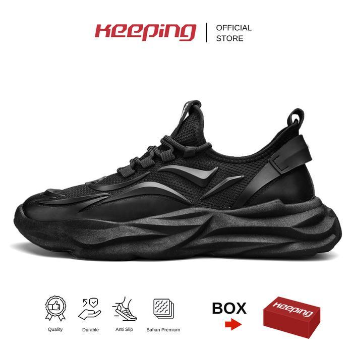 Specs Sports - Keeping Sepatu Pria Sneakers Sepatu Running Pria Hitam Polos Cowok Sepatu Kets