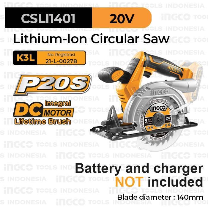 P20S Cordless Circular Saw (6") INGCO CSLI1401 - Mesin Gergaji Kayu Serkel 20 V