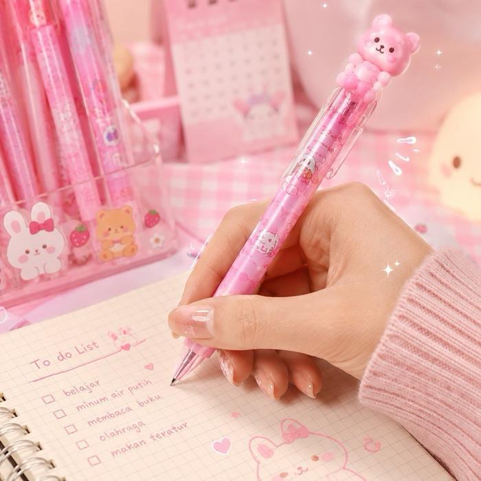 Pulpen Premium Motif Kelinci Pink 6 Pcs - Desain Lucu & Menggemaskan Warna Merah Muda Aesthetic