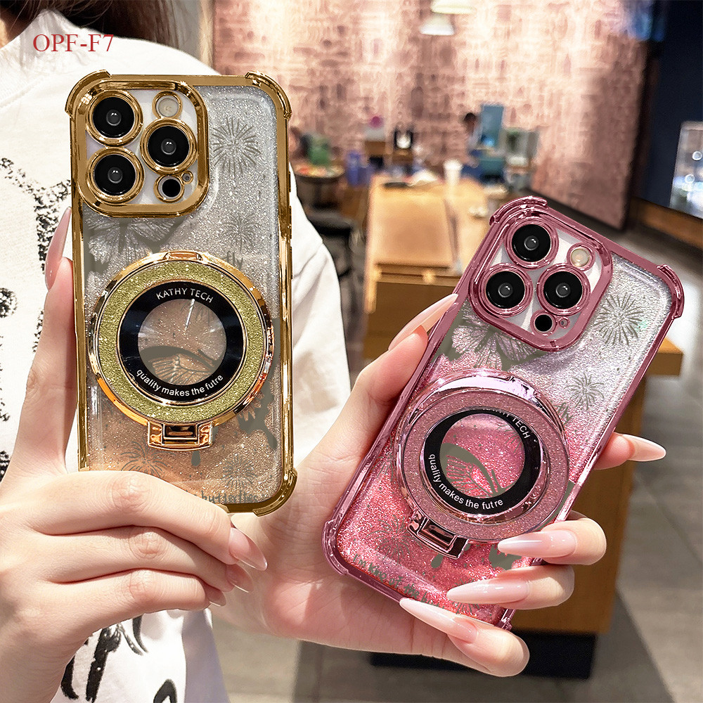 Casing HP OPPO F11 F7 MagSafe Ring Stand Kartun Anime Glitter Bening Anti Jatuh COD SJSA-8507