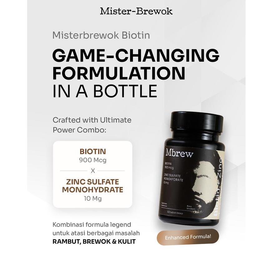 Misterbrewok Biotin 50 Tablet - Mengandung Vitamin B7 + Zinc - Membantu Kesehatan Rambut Brewok &