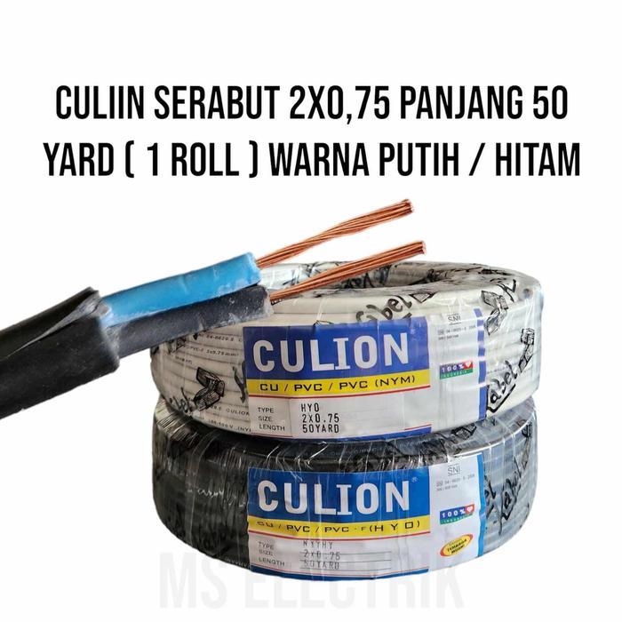 Culion Kabel Serabut Tembaga Murni Ukuran 2X0,75 Tersedia Putih / Hitam Sni