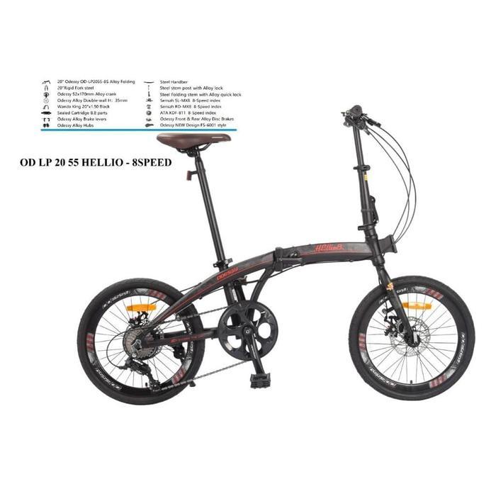 Sepeda Lipat Folding Bike 20 Odessy Hellio 8 Speed - Black-Gold