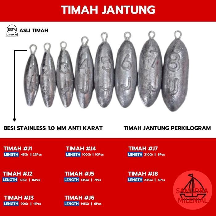 Dawai Pancing - Timah Jantung / Timah Pemberat Pancing Jaring Bagus Ukuran J5 J6 J7 J8