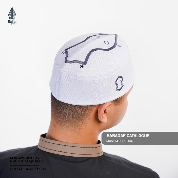 ASLI Peci Malaysia Terompah Abu - abu Kopiah Putih Muslim READY STOCK