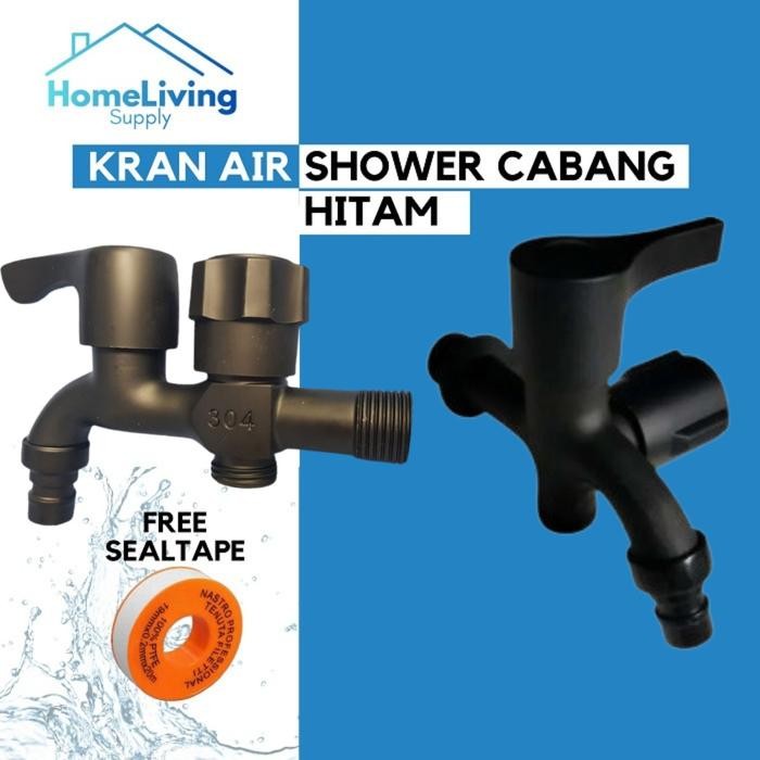 New Kran Air Shower 2 Cabang - Hitam