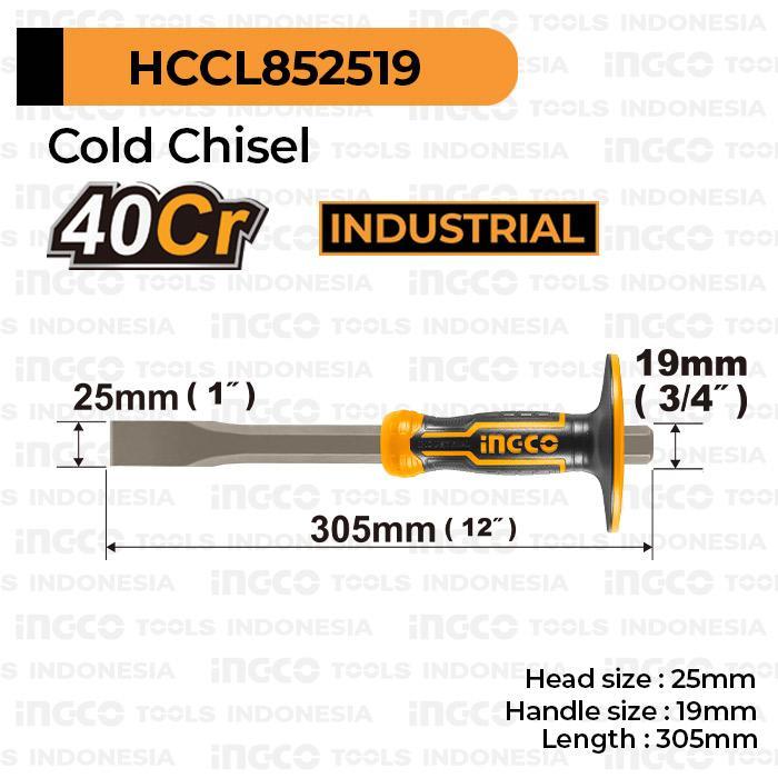 Cold Chisel (25305 mm) INGCO HCCL852519 - Pahat Besi Tembok Dinding Beton Batu Gagang Karet 1 Inch